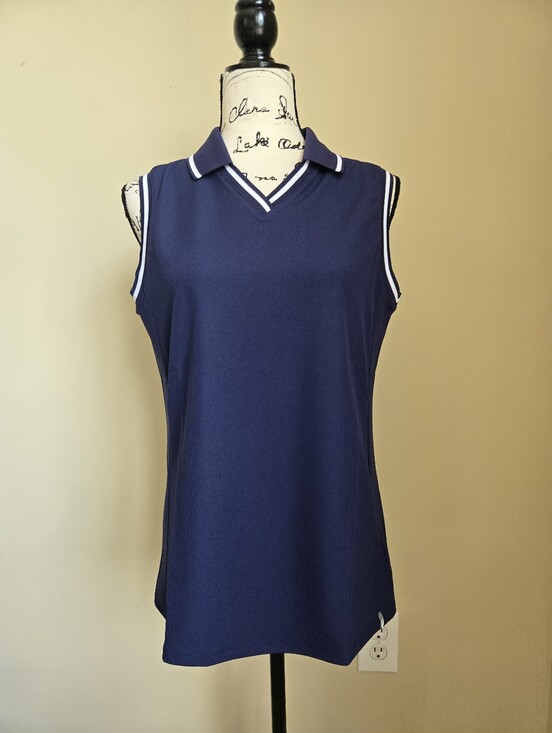 KJUS Tops - Kjus Sleeveless Polo Womens L V Neck Navy Blue Upf 50 Outdoor Golf
